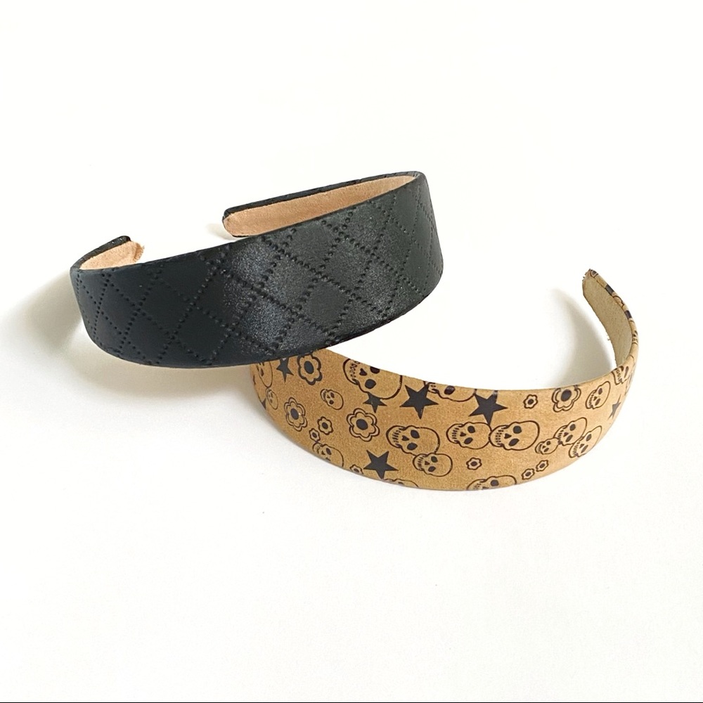 Black tan skull flower Star print quilted headbands hair accessory